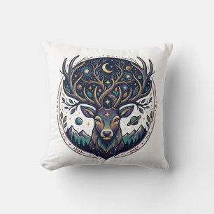 Celestial Deer Mystical Moon & Star Art Stag Cushion