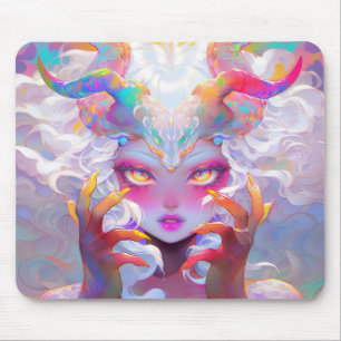 Celestial Demon Girl with Rainbow Horns Mouse Pad