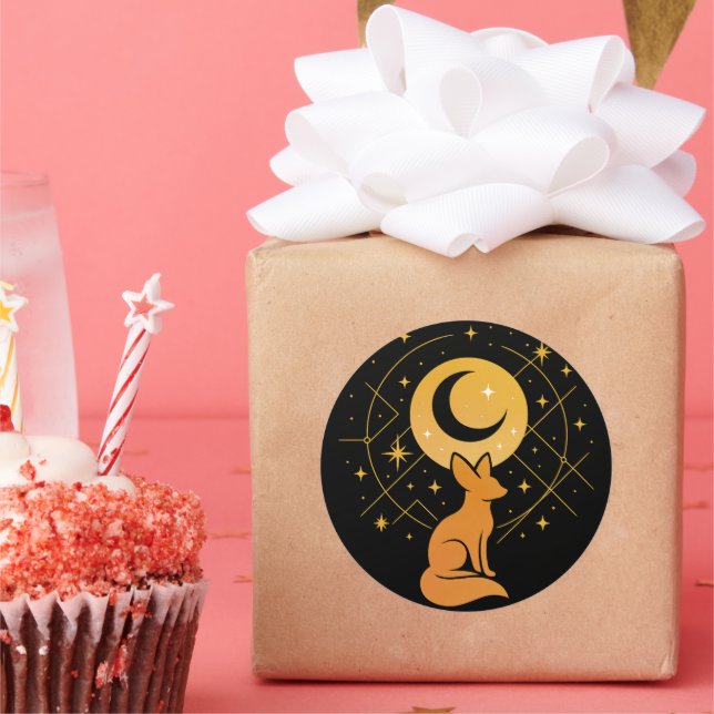Celestial Desert Fox – Moon and Stars Cosmic  Classic Round Sticker (Party)