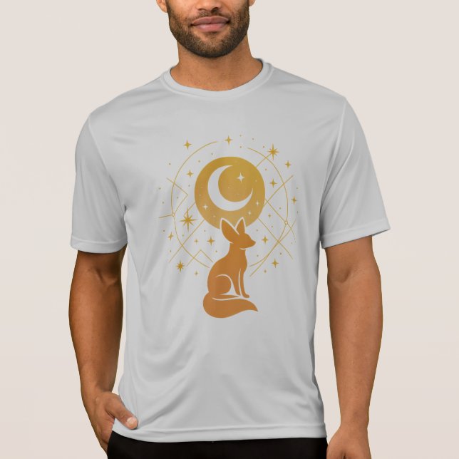 Celestial Desert Fox – Moon and Stars Cosmic  T-Shirt (Front)