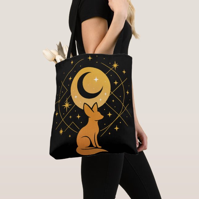 Celestial Desert Fox – Moon and Stars Cosmic  Tote Bag (Close Up)
