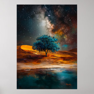 Celestial Desert - Lone Tree Under the Milky Way Poster