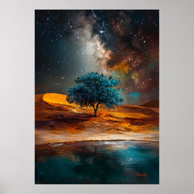 Celestial Desert - Lone Tree Under the Milky Way Poster (Front)