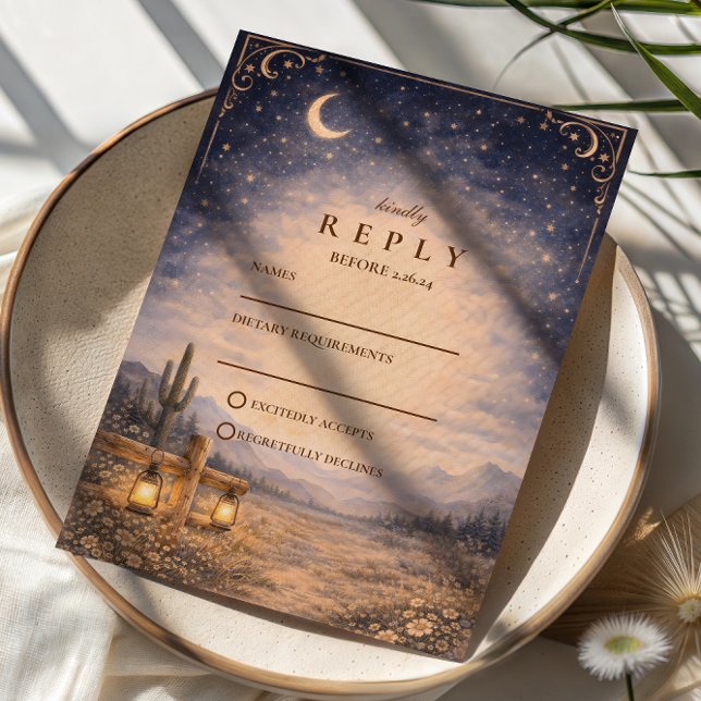 Celestial Desert Moonlit Western Wedding RSVP Card (Creator Uploaded)