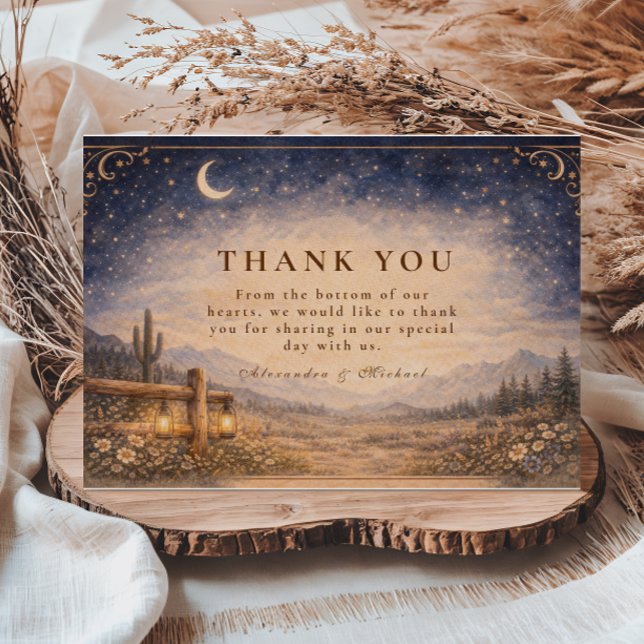 Celestial Desert Moonlit Western Wedding Thank You Card (Creator Uploaded)