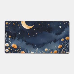 Celestial Desk Mat, Floral Design with Moon and St Mat