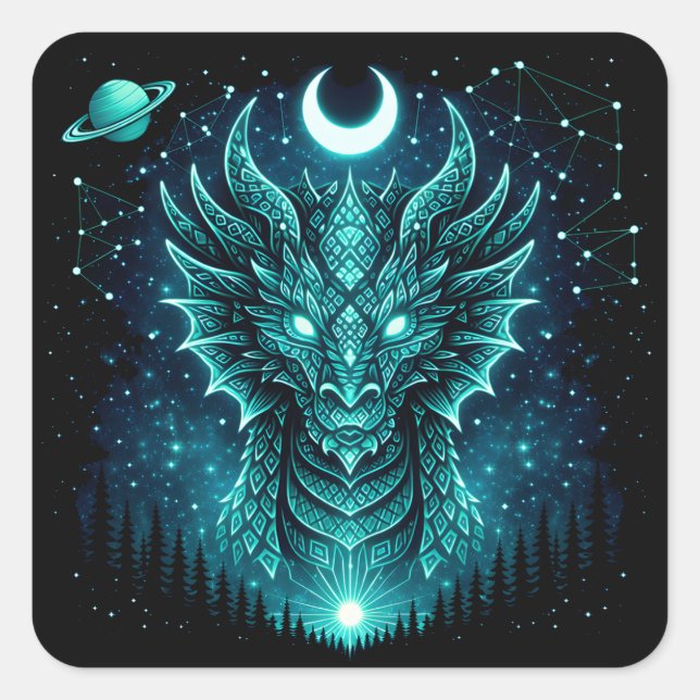 Celestial Dragon – Cosmic Myth Wildlife Galaxy Square Sticker (Front)