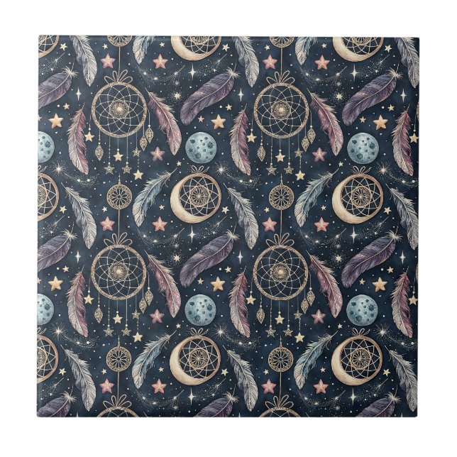 Celestial Dreamcatcher & Starry Night Art Pattern Tile (Front)