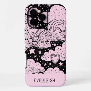 Celestial Dreams Doodles Pink Black iPhone 16 Pro Max Case