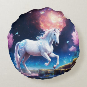 Celestial Dreamscape Pegasus Tee Round Cushion