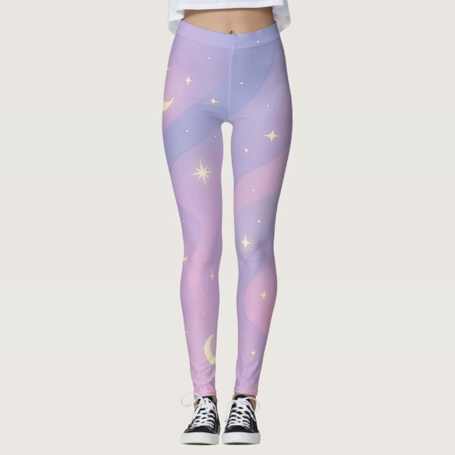 Celestial Dreamscape – Soft Pastel Galaxy Leggings (Front)