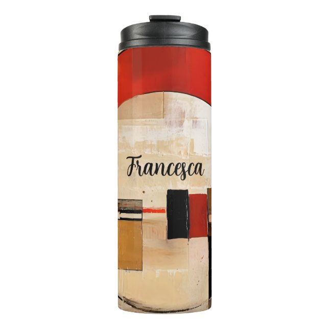 Celestial Elegance: Abstract Exploration in Beige Thermal Tumbler (Front)