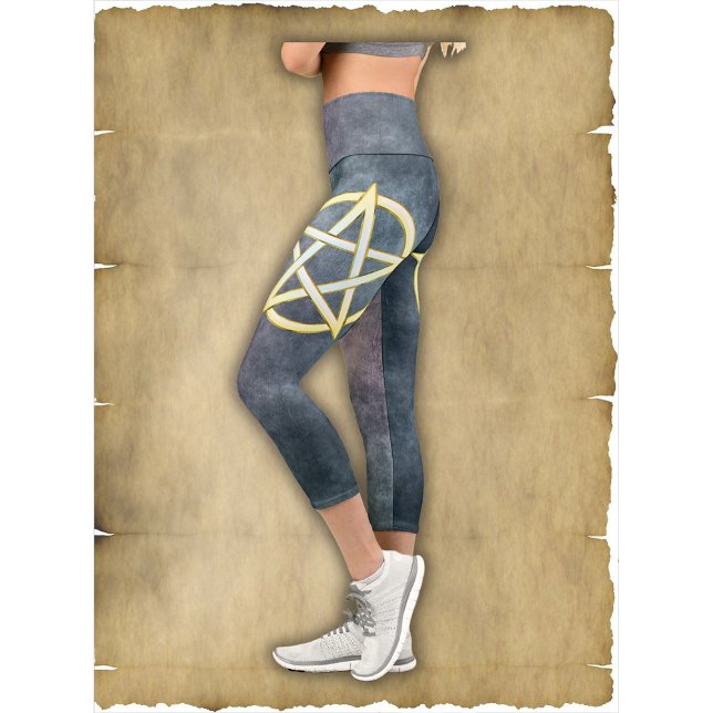 Celestial Elegance: Pearl Pentagram Capri Leggings (Creator Uploaded)