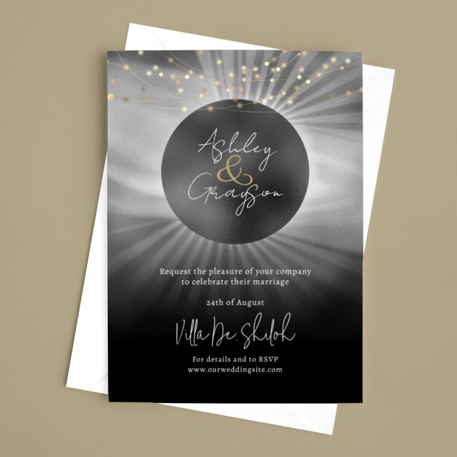 Celestial Elegant Black and Gold Wedding Invitation (Creator Uploaded)