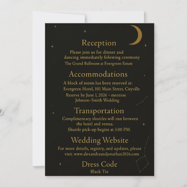 Celestial Elegant Black & Gold Wedding Enclosure Invitation (Front)