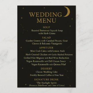 Celestial Elegant Black & Gold Wedding Menu