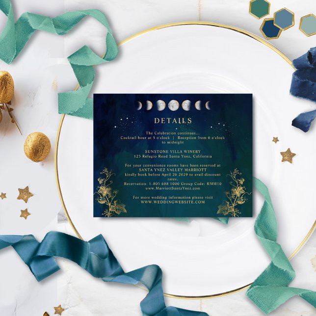 Celestial Elegant Blue, Navy Green Wedding Details Enclosure Card (Creator Uploaded)