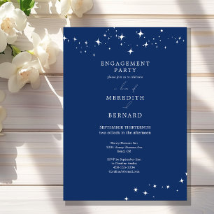 Celestial Elegant Engagement Party Navy Blue Invitation