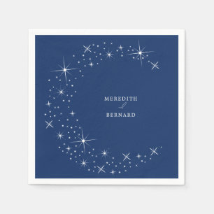 Celestial Elegant Moon Navy Blue Wedding Napkin