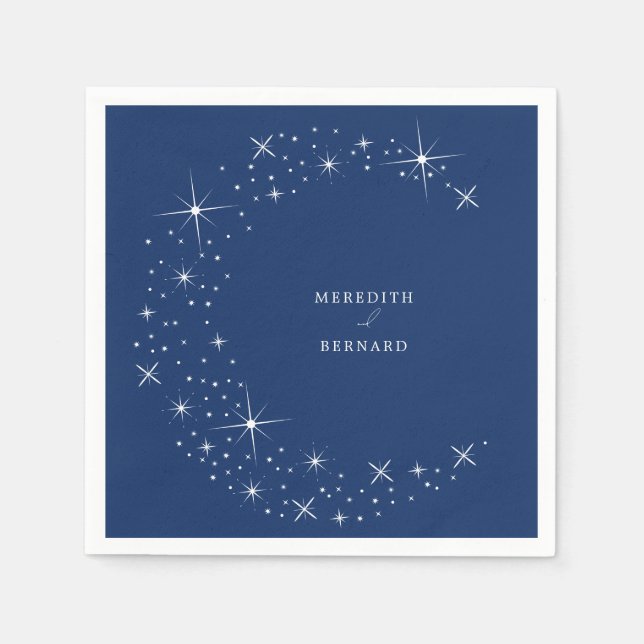 Celestial Elegant Moon Navy Blue Wedding Napkin (Front)
