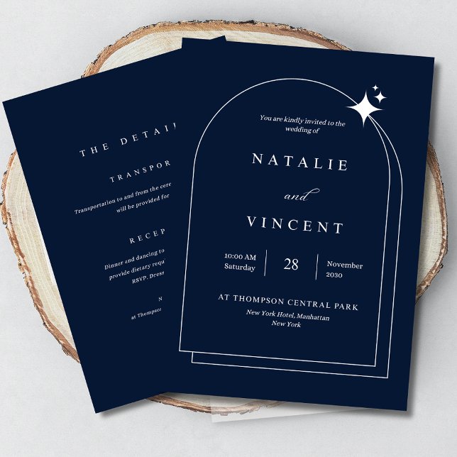 Celestial Elegant Navy Blue Arch Luxury Wedding Invitation (#wedding)