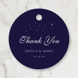 Celestial Elegant Script Midnight Blue Wedding Favour Tags
