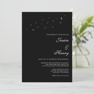Celestial Elegant Script Minimalist Black Wedding  Invitation