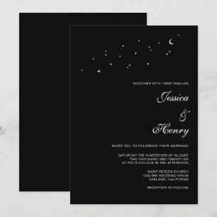 Celestial Elegant Script Minimalist Black Wedding  Invitation