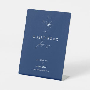 Celestial Elegant Wedding Navy Blue Guest Book Pedestal Sign