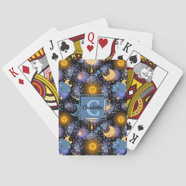 Celestial Elements Pattern Moon Stars Sun Sky Name Playing Cards (Back)