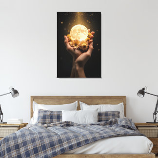 Celestial Embrace: Moon & Flowers Canvas Art