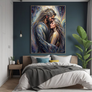 Celestial Embrace Romantic Starry Night Art Poster