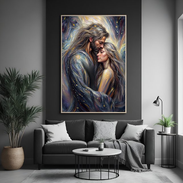 Celestial Embrace Romantic Starry Night Art Poster (Creator Uploaded)