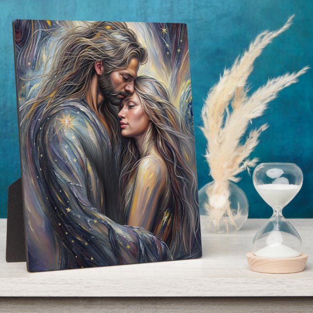 Celestial Embrace Romantic Starry Night Plaque (Side)