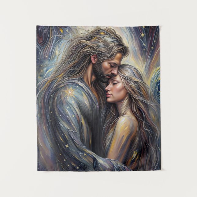 Celestial Embrace Romantic Starry Night Tapestry (Front)