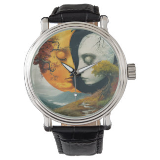 "Celestial Embrace: Sun & Moon Wrist Watch" Watch
