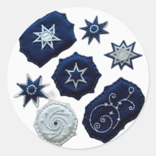 Celestial Embroidered Symbols Classic Round Sticker