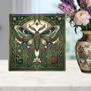 Celestial Emerald Butterfly Vintage Floral Art  Tile