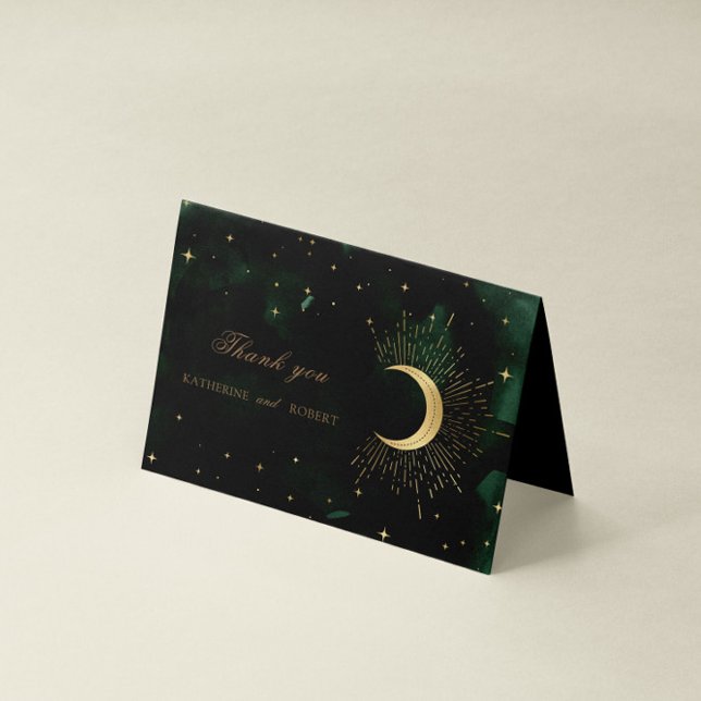 Celestial Emerald Gold Moon Thank you Card (Creator Uploaded)