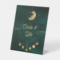 Celestial Emerald Gold Moon Wedding Card and Gifts