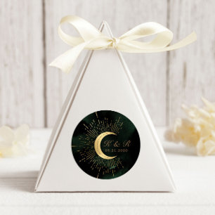 Celestial Emerald Gold Moon Wedding Classic Round Sticker