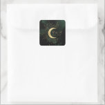 Celestial Emerald Gold Moon Wedding Square Sticker<br><div class="desc">Our "Celestial Emerald Gold" collection features a beautiful crescent moon with gold stars in various designs on a velvety emerald green background paired with elegant fonts. Easy to you to customise and you can choose among many items from this collection in our store.</div>