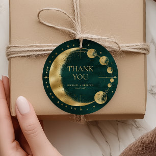 Celestial Emerald Gold Moon Wedding Thank You Favour Tags