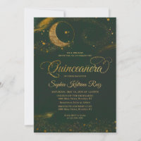 Celestial Emerald Green Gold Star Moon Quinceanera