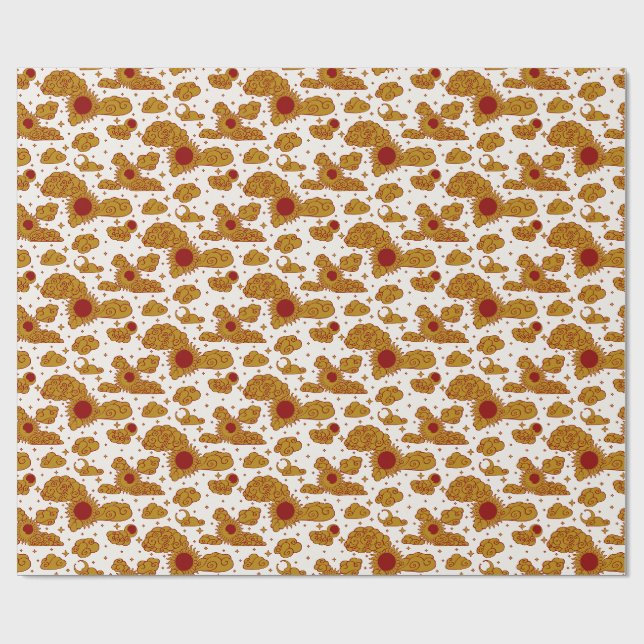 Celestial Engraving Toile (Crimson Eclipse) Wrapping Paper (Flat)