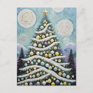 Celestial Evergreens & Golden Orbs Holiday Postcard