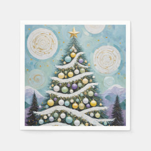 Celestial Evergreens & Golden Orbs Napkin
