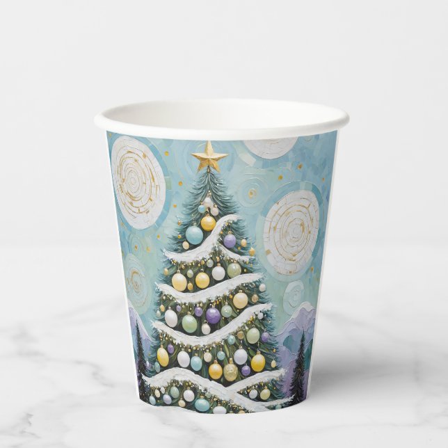 Celestial Evergreens & Golden Orbs Paper Cups (Front)