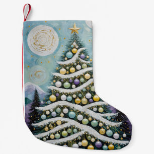 Celestial Evergreens & Golden Orbs Small Christmas Stocking