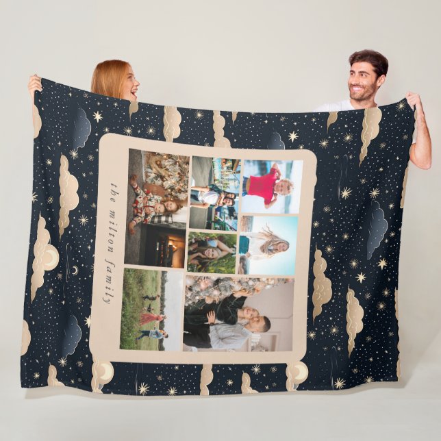 Celestial Family Multiple Photos Monogram Fleece Blanket (In Situ)
